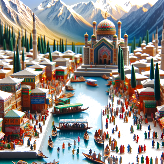 Create an image of intricate miniature model scene that encapsulates the vibrant essence and unique characteristics of Country Kyrgyzstan, styled to echo the fascinating detail and whimsy of Miniatur World.