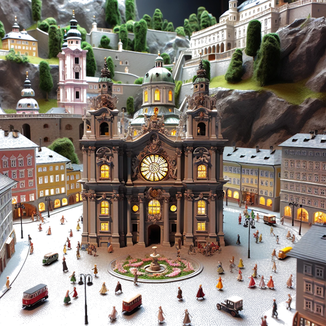 Create an image of intricate miniature model scene that encapsulates the vibrant essence and unique characteristics of City Salzburg, in country Österreich styled to echo the fascinating detail and whimsy of Miniatur World.
