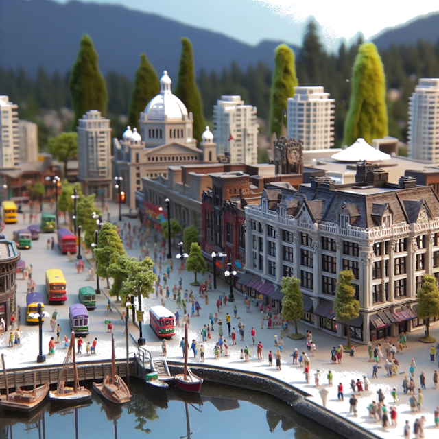 Create an image of intricate miniature model scene that encapsulates the vibrant essence and unique characteristics of City Kanada, in country Vancouver styled to echo the fascinating detail and whimsy of Miniatur World.