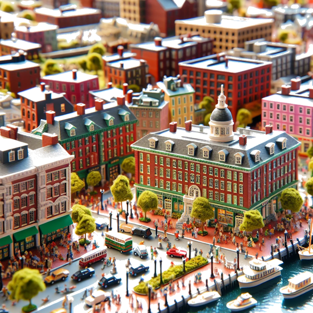 Create an image of intricate miniature model scene that encapsulates the vibrant essence and unique characteristics of City Massachusetts, in country USA styled to echo the fascinating detail and whimsy of Miniatur World.