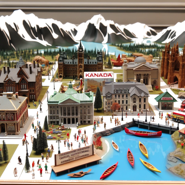 Create an image of intricate miniature model scene that encapsulates the vibrant essence and unique characteristics of Country Kanada, styled to echo the fascinating detail and whimsy of Miniatur World.