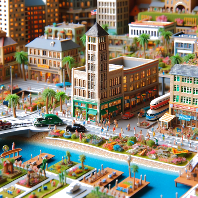 Create an image of intricate miniature model scene that encapsulates the vibrant essence and unique characteristics of City États-Unis, in country Boynton Beach styled to echo the fascinating detail and whimsy of Miniatur World.