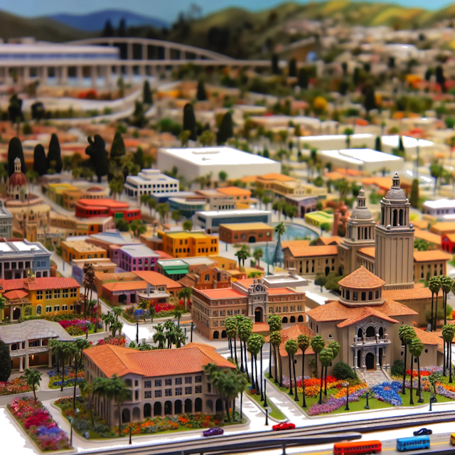 Create an image of intricate miniature model scene that encapsulates the vibrant essence and unique characteristics of City Murrieta, in country California styled to echo the fascinating detail and whimsy of Miniatur World.