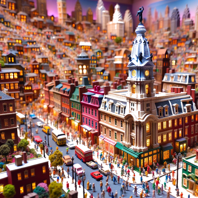 Create an image of intricate miniature model scene that encapsulates the vibrant essence and unique characteristics of City Philadelphia, in country Pennsylvania styled to echo the fascinating detail and whimsy of Miniatur World.