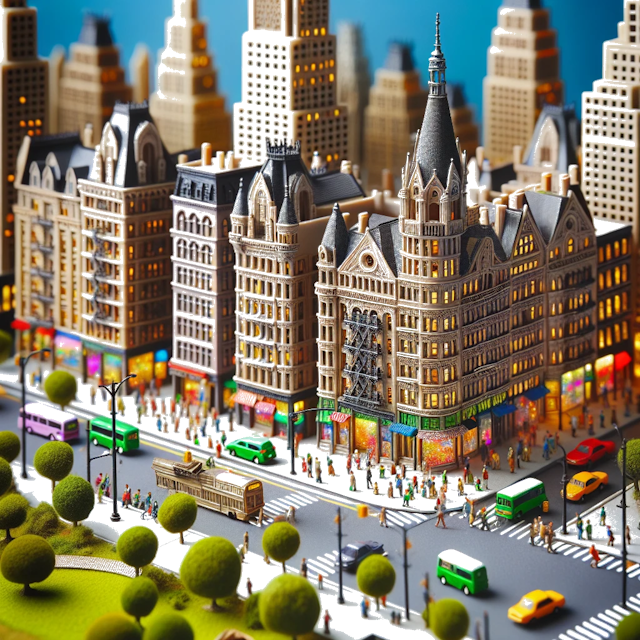 Create an image of intricate miniature model scene that encapsulates the vibrant essence and unique characteristics of City États-Unis, in country New York styled to echo the fascinating detail and whimsy of Miniatur World.