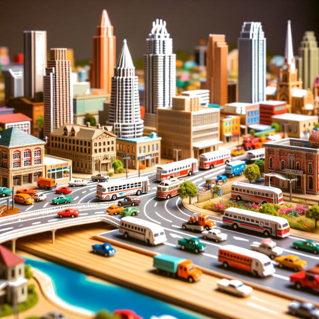 Create an image of intricate miniature model scene that encapsulates the vibrant essence and unique characteristics of City Flórida, in country Austin styled to echo the fascinating detail and whimsy of Miniatur World.