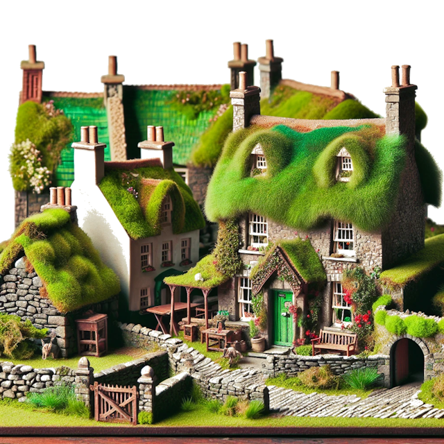 Create an image of intricate miniature model scene that encapsulates the vibrant essence and unique characteristics of Country Ierland, styled to echo the fascinating detail and whimsy of Miniatur World.