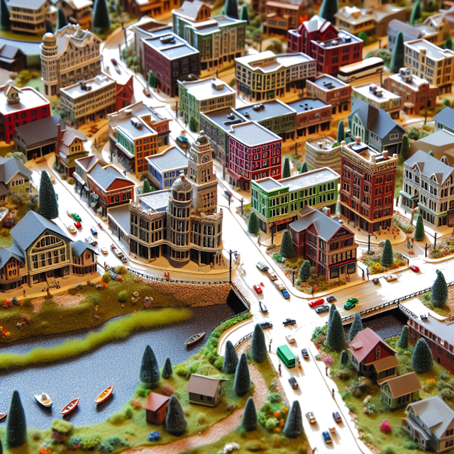 Create an image of intricate miniature model scene that encapsulates the vibrant essence and unique characteristics of City Palatine, in country Illinois styled to echo the fascinating detail and whimsy of Miniatur World.