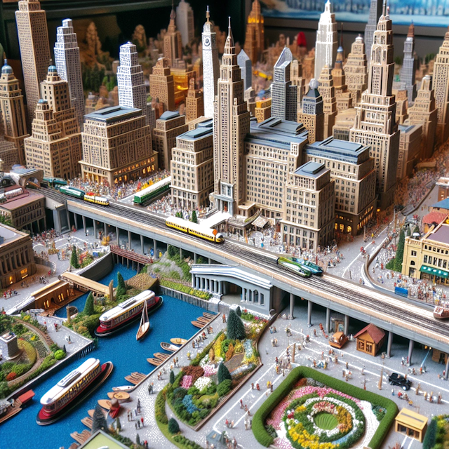 Create an image of intricate miniature model scene that encapsulates the vibrant essence and unique characteristics of City Estados Unidos, in country Nova York styled to echo the fascinating detail and whimsy of Miniatur World.