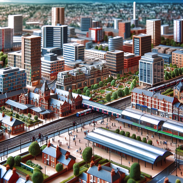Create an image of intricate miniature model scene that encapsulates the vibrant essence and unique characteristics of City Croydon, in country England styled to echo the fascinating detail and whimsy of Miniatur World.