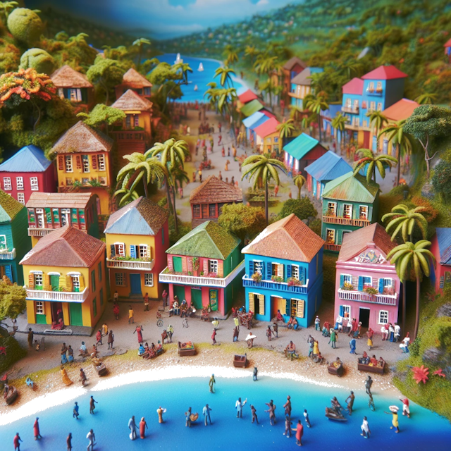 Create an image of intricate miniature model scene that encapsulates the vibrant essence and unique characteristics of Country Trinidad e Tobago, styled to echo the fascinating detail and whimsy of Miniatur World.