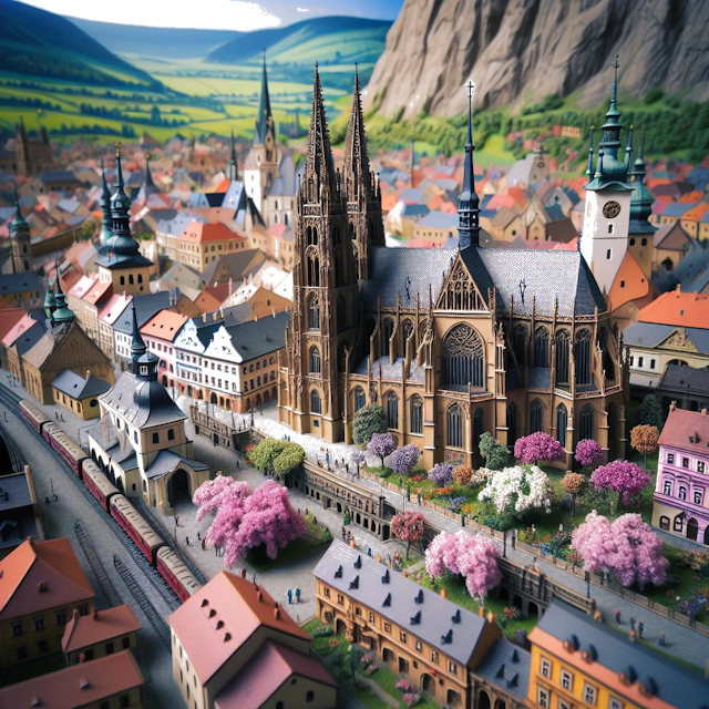 Create an image of intricate miniature model scene that encapsulates the vibrant essence and unique characteristics of City Košice, in country Slovacchia styled to echo the fascinating detail and whimsy of Miniatur World.