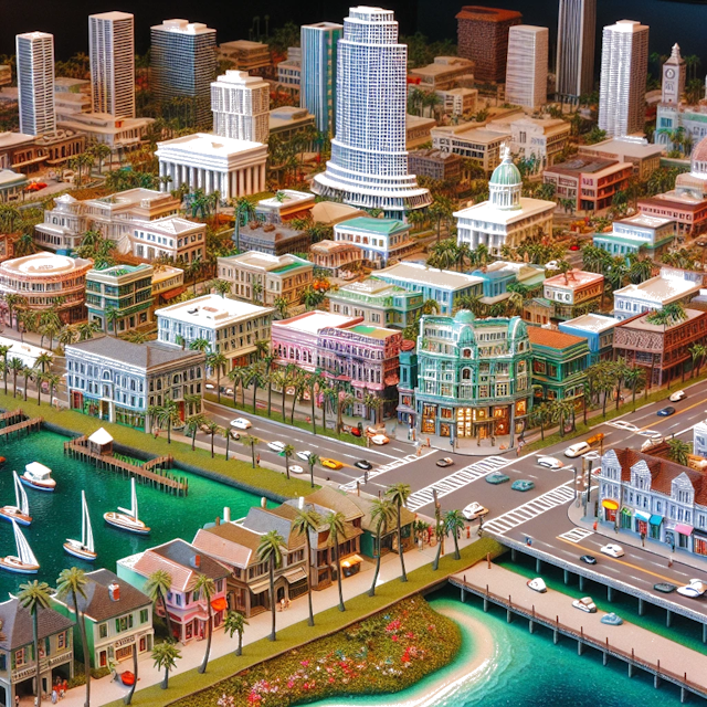 Create an image of intricate miniature model scene that encapsulates the vibrant essence and unique characteristics of City United States, in country Florida styled to echo the fascinating detail and whimsy of Miniatur World.