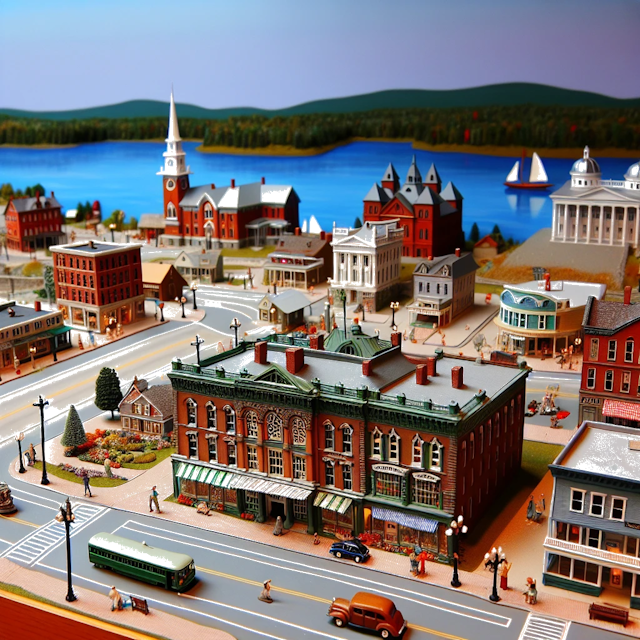 Create an image of intricate miniature model scene that encapsulates the vibrant essence and unique characteristics of City New Hampshire, in country United States styled to echo the fascinating detail and whimsy of Miniatur World.