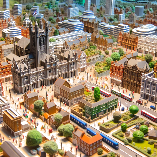 Create an image of intricate miniature model scene that encapsulates the vibrant essence and unique characteristics of City Croydon, in country Engeland styled to echo the fascinating detail and whimsy of Miniatur World.