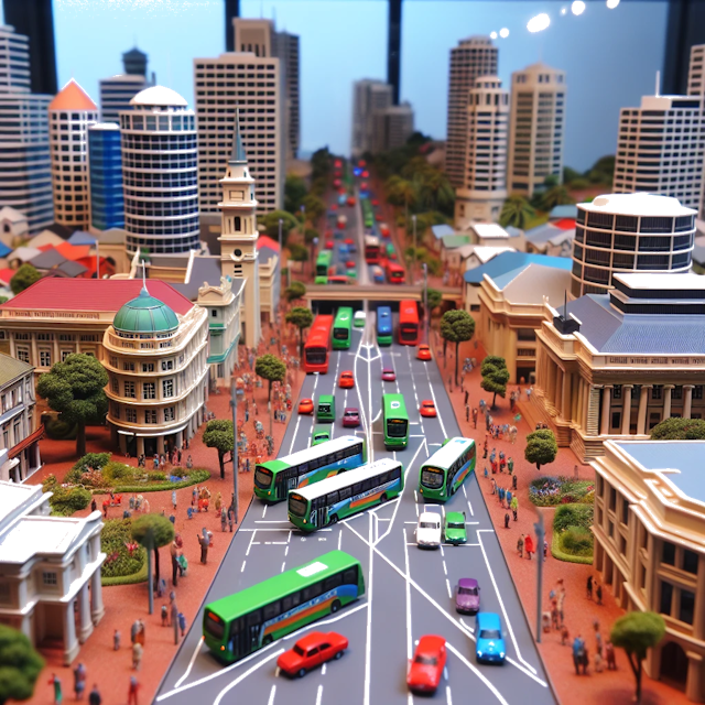 Create an image of intricate miniature model scene that encapsulates the vibrant essence and unique characteristics of City Auckland, in country Nieuw-Zeeland styled to echo the fascinating detail and whimsy of Miniatur World.