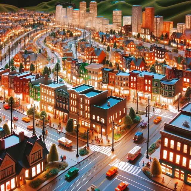 Create an image of intricate miniature model scene that encapsulates the vibrant essence and unique characteristics of City États-Unis, in country Denver styled to echo the fascinating detail and whimsy of Miniatur World.