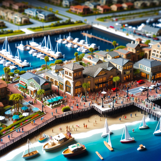 Create an image of intricate miniature model scene that encapsulates the vibrant essence and unique characteristics of City Newport Beach, in country Verenigde Staten styled to echo the fascinating detail and whimsy of Miniatur World.