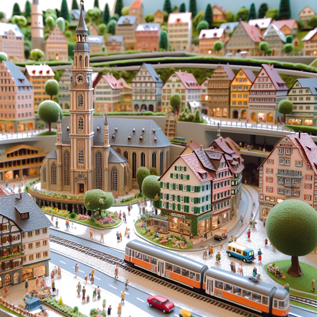 Create an image of intricate miniature model scene that encapsulates the vibrant essence and unique characteristics of City Göppingen, in country Alemania Occidental styled to echo the fascinating detail and whimsy of Miniatur World.
