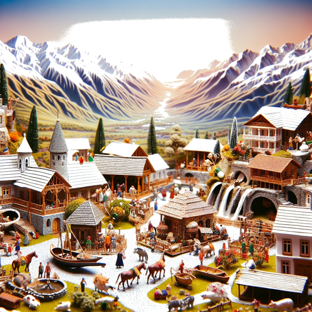 Create an image of intricate miniature model scene that encapsulates the vibrant essence and unique characteristics of Country Georgia, styled to echo the fascinating detail and whimsy of Miniatur World.