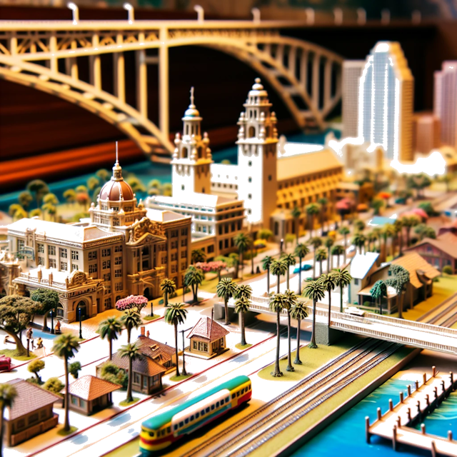 Create an image of intricate miniature model scene that encapsulates the vibrant essence and unique characteristics of City San Diego, in country Californië styled to echo the fascinating detail and whimsy of Miniatur World.