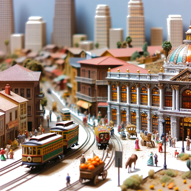 Create an image of intricate miniature model scene that encapsulates the vibrant essence and unique characteristics of City San José, in country California styled to echo the fascinating detail and whimsy of Miniatur World.