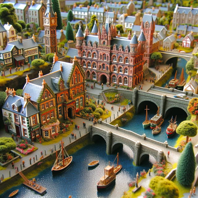 Create an image of intricate miniature model scene that encapsulates the vibrant essence and unique characteristics of City Dumfries, in country Scozia styled to echo the fascinating detail and whimsy of Miniatur World.