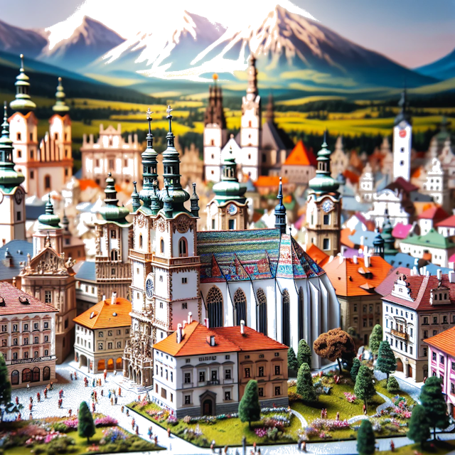 Create an image of intricate miniature model scene that encapsulates the vibrant essence and unique characteristics of Country Slowakei, styled to echo the fascinating detail and whimsy of Miniatur World.