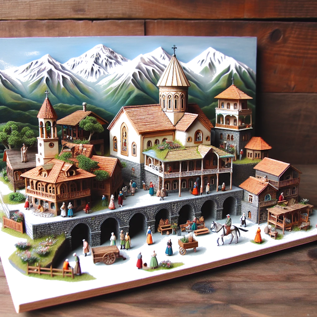 Create an image of intricate miniature model scene that encapsulates the vibrant essence and unique characteristics of Country Géorgie, styled to echo the fascinating detail and whimsy of Miniatur World.