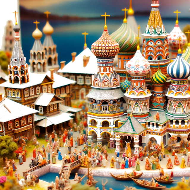 Create an image of intricate miniature model scene that encapsulates the vibrant essence and unique characteristics of Country RSS de Rusia, styled to echo the fascinating detail and whimsy of Miniatur World.