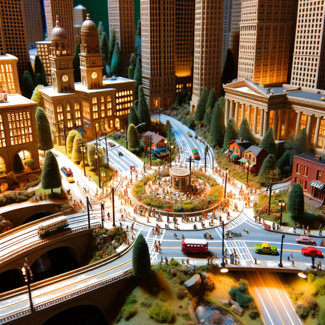 Create an image of intricate miniature model scene that encapsulates the vibrant essence and unique characteristics of City Atlanta, in country Géorgie styled to echo the fascinating detail and whimsy of Miniatur World.