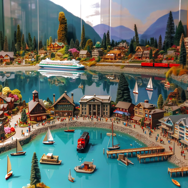 Create an image of intricate miniature model scene that encapsulates the vibrant essence and unique characteristics of City Abbotsford, Columbia Británica, in country Canadá styled to echo the fascinating detail and whimsy of Miniatur World.