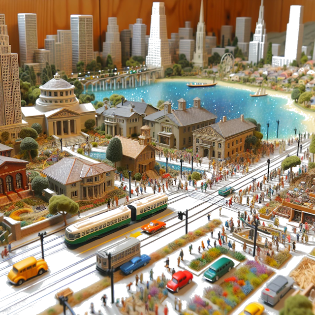Create an image of intricate miniature model scene that encapsulates the vibrant essence and unique characteristics of City Irvine, in country California styled to echo the fascinating detail and whimsy of Miniatur World.