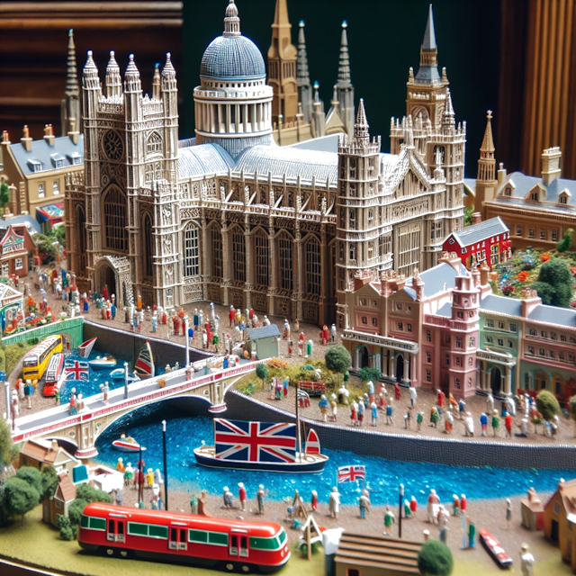 Create an image of intricate miniature model scene that encapsulates the vibrant essence and unique characteristics of Country Reino Unido, styled to echo the fascinating detail and whimsy of Miniatur World.