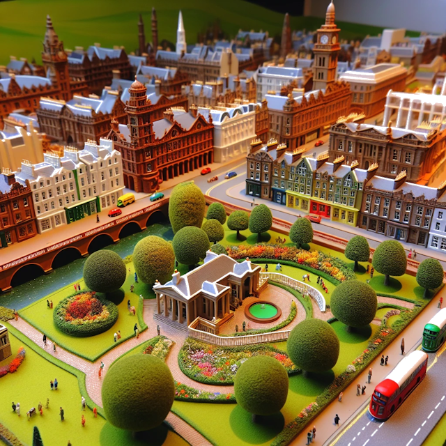 Create an image of intricate miniature model scene that encapsulates the vibrant essence and unique characteristics of City Dumfries, in country Schotland styled to echo the fascinating detail and whimsy of Miniatur World.