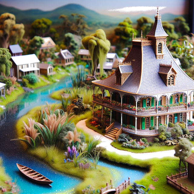 Create an image of intricate miniature model scene that encapsulates the vibrant essence and unique characteristics of Country Louisiane, styled to echo the fascinating detail and whimsy of Miniatur World.