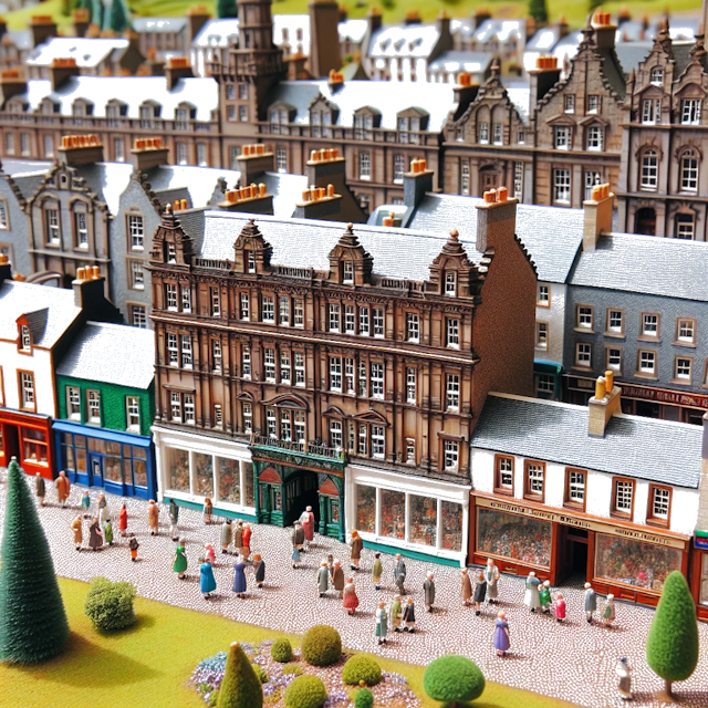 Create an image of intricate miniature model scene that encapsulates the vibrant essence and unique characteristics of City Dumfries, in country Scotland styled to echo the fascinating detail and whimsy of Miniatur World.