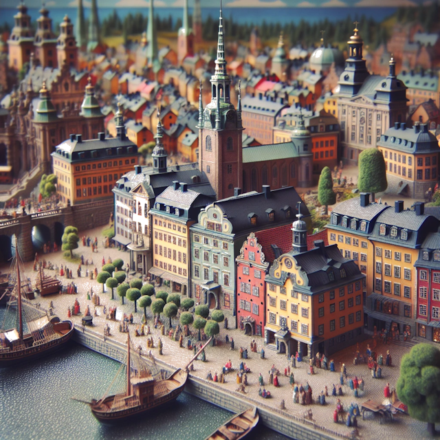 Create an image of intricate miniature model scene that encapsulates the vibrant essence and unique characteristics of Country Schweden, styled to echo the fascinating detail and whimsy of Miniatur World.