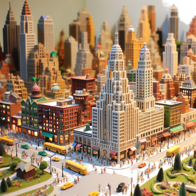 Create an image of intricate miniature model scene that encapsulates the vibrant essence and unique characteristics of City Verenigde Staten, in country New York styled to echo the fascinating detail and whimsy of Miniatur World.