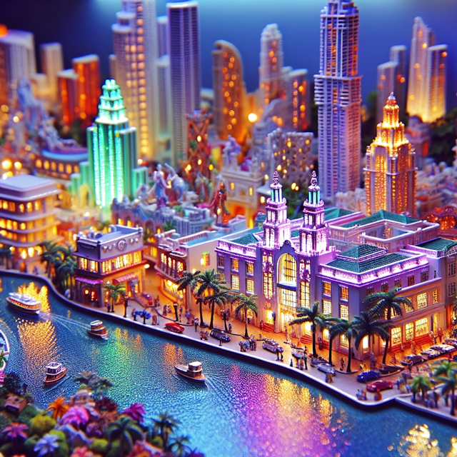 Create an image of intricate miniature model scene that encapsulates the vibrant essence and unique characteristics of City Miami, in country Floride styled to echo the fascinating detail and whimsy of Miniatur World.