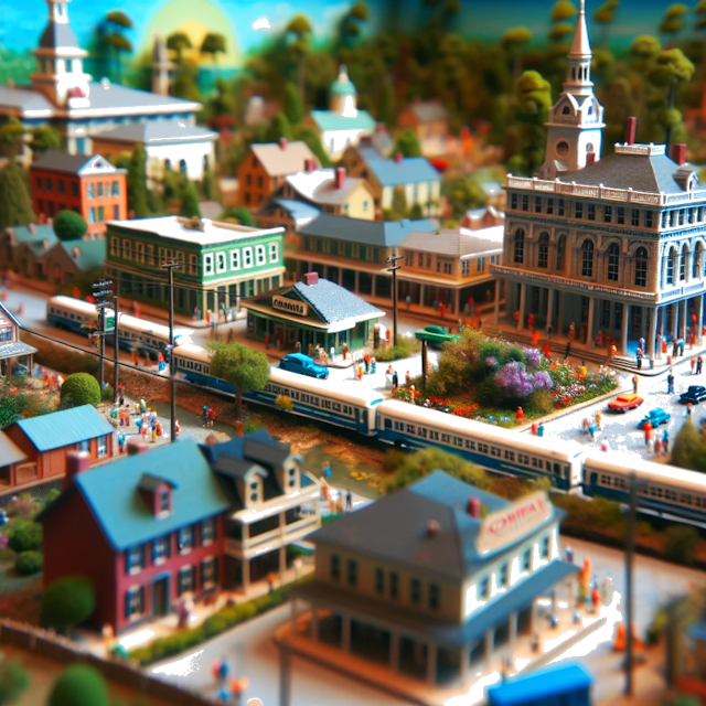 Create an image of intricate miniature model scene that encapsulates the vibrant essence and unique characteristics of City Conway, in country Caroline du Sud styled to echo the fascinating detail and whimsy of Miniatur World.