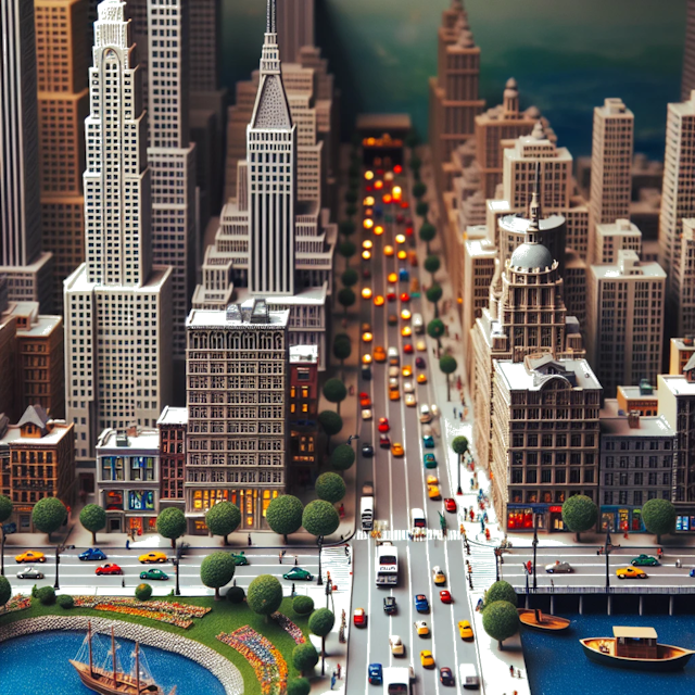 Create an image of intricate miniature model scene that encapsulates the vibrant essence and unique characteristics of City New York City, in country États-Unis styled to echo the fascinating detail and whimsy of Miniatur World.