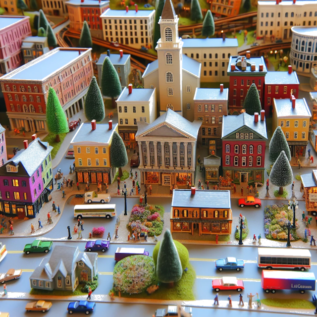 Create an image of intricate miniature model scene that encapsulates the vibrant essence and unique characteristics of City Nuevo Hampshire, in country Estados Unidos styled to echo the fascinating detail and whimsy of Miniatur World.