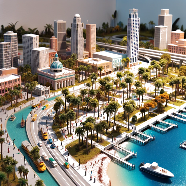 Create an image of intricate miniature model scene that encapsulates the vibrant essence and unique characteristics of City États-Unis, in country Floride styled to echo the fascinating detail and whimsy of Miniatur World.