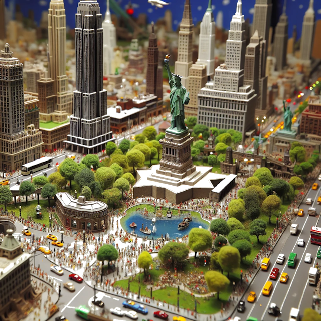 Create an image of intricate miniature model scene that encapsulates the vibrant essence and unique characteristics of City New York, in country États-Unis styled to echo the fascinating detail and whimsy of Miniatur World.