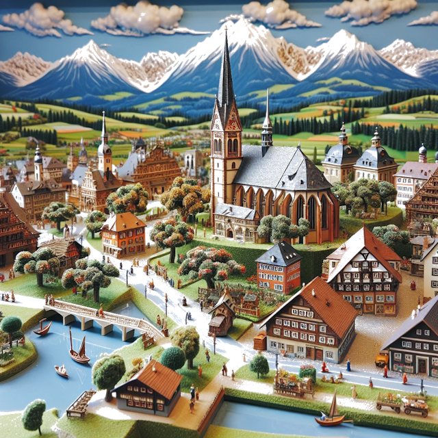 Create an image of intricate miniature model scene that encapsulates the vibrant essence and unique characteristics of Country West-Duitsland, styled to echo the fascinating detail and whimsy of Miniatur World.