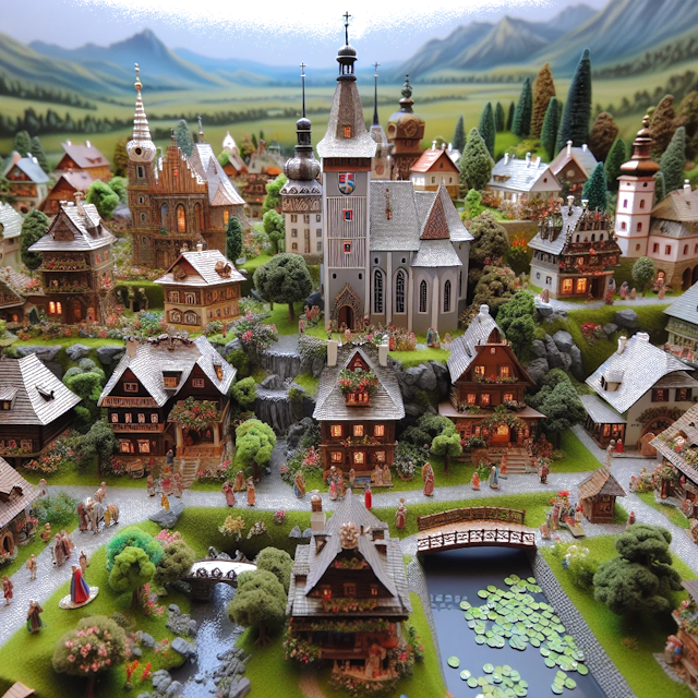 Create an image of intricate miniature model scene that encapsulates the vibrant essence and unique characteristics of Country Eslovaquia, styled to echo the fascinating detail and whimsy of Miniatur World.