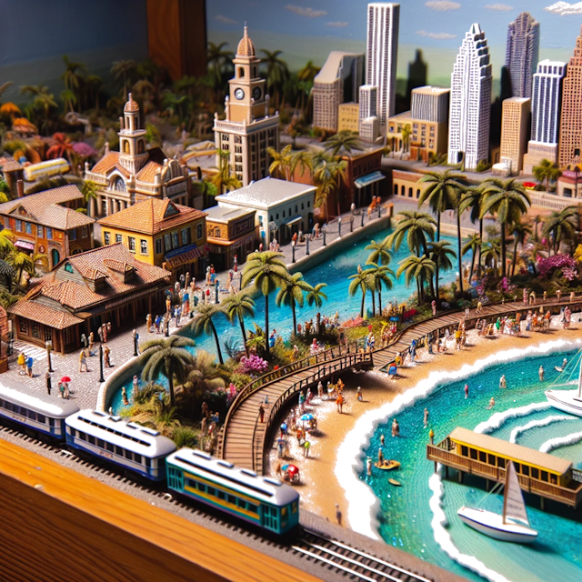Create an image of intricate miniature model scene that encapsulates the vibrant essence and unique characteristics of City Florida, in country Austin styled to echo the fascinating detail and whimsy of Miniatur World.