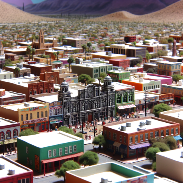 Create an image of intricate miniature model scene that encapsulates the vibrant essence and unique characteristics of City El Paso, in country Texas styled to echo the fascinating detail and whimsy of Miniatur World.