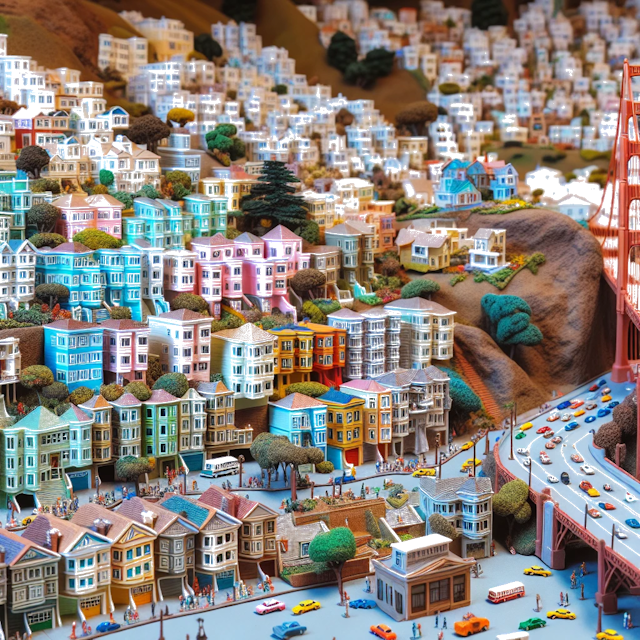 Create an image of intricate miniature model scene that encapsulates the vibrant essence and unique characteristics of City San Francisco, in country Californië styled to echo the fascinating detail and whimsy of Miniatur World.